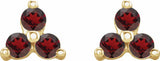 14K Yellow Gold Natural Mozambique Garnet Three Stone Earrings