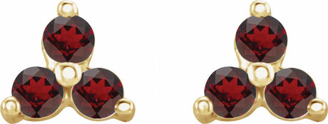 14K Yellow Gold Natural Mozambique Garnet Three Stone Earrings