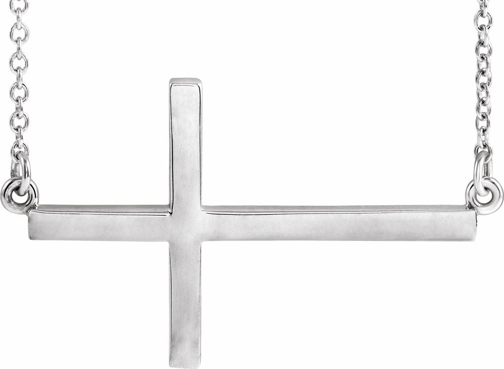 14K White 28x16.2 mm Sideways Cross 16-18" Necklace