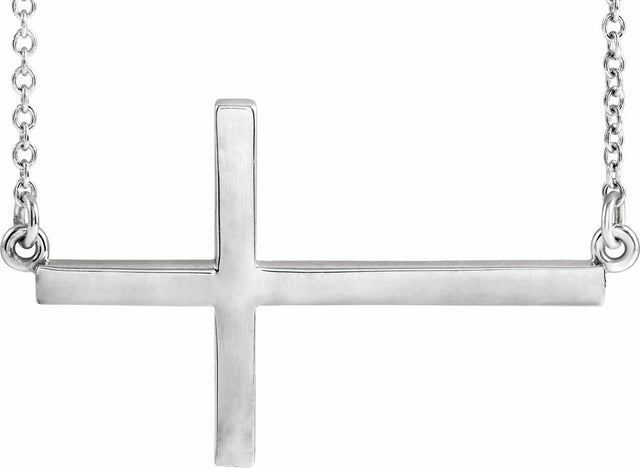 14K White Gold 28x16.2 mm Sideways Cross 16-18" Necklace