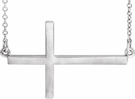 14K White 28x16.2 mm Sideways Cross 16-18" Necklace