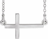 14K White Gold 17x9 mm Sideways Cross 16-18" Necklace