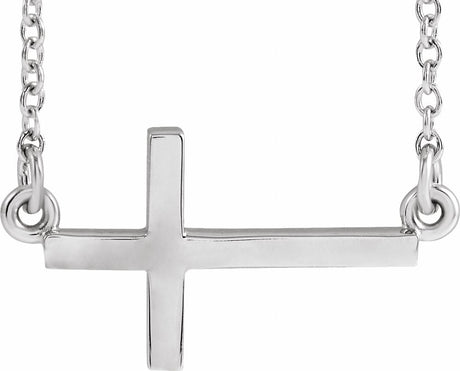 14K White Gold 17x9 mm Sideways Cross 16-18" Necklace