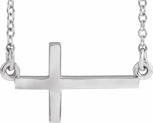 14K White Gold 17x9 mm Sideways Cross 16-18" Necklace