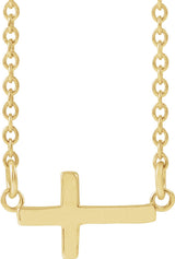 14K Yellow Gold 12x5.9 mm Sideways Cross 16-18" Necklace