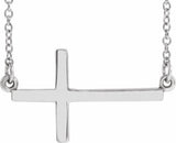 14K White Gold 22x11.5 mm Sideways Cross 16-18" Necklace