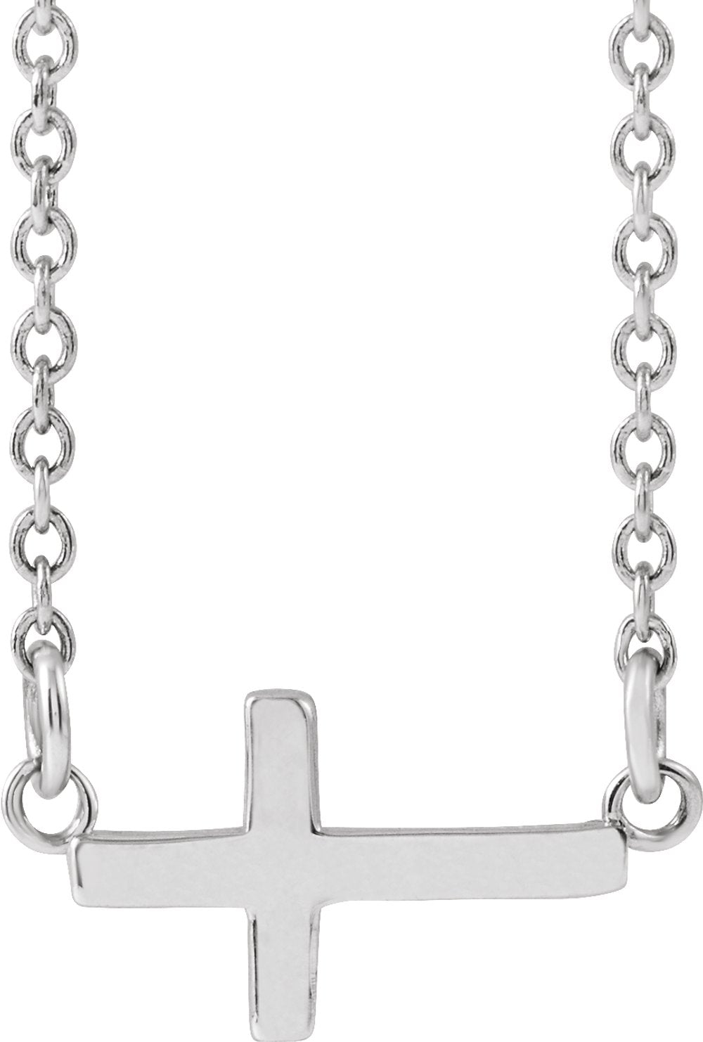 14K White Gold 12x5.9 mm Sideways Cross 16-18" Necklace