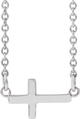 14K White Gold 12x5.9 mm Sideways Cross 16-18" Necklace