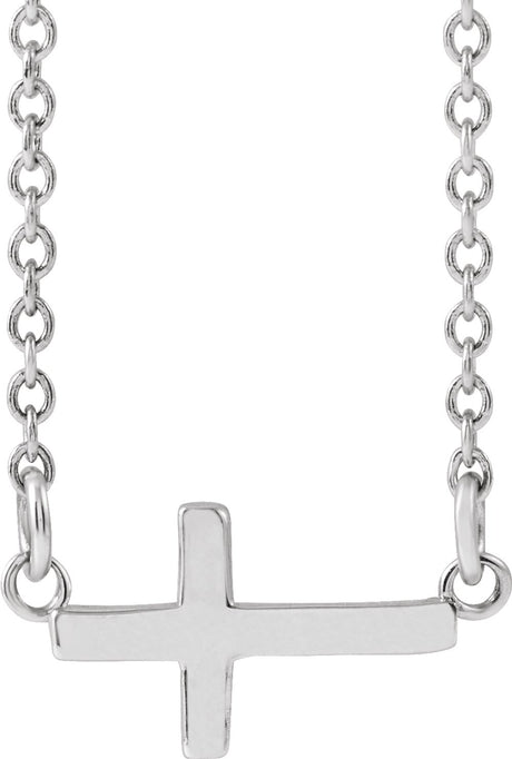 14K White Gold 12x5.9 mm Sideways Cross 16-18" Necklace