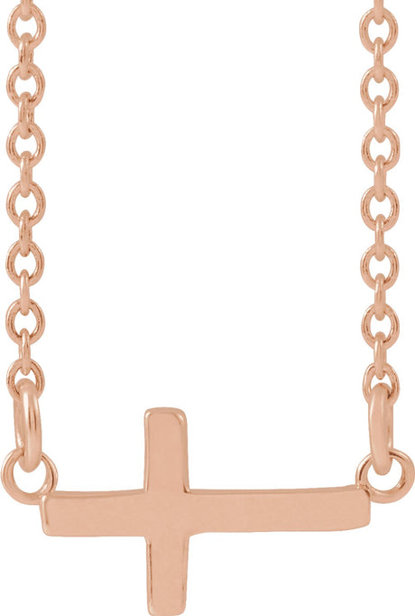 14K Rose Gold 12x5.9 mm Sideways Cross 16-18" Necklace