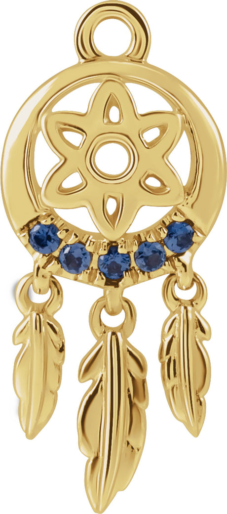 14K Yellow Petite Pavé™ Natural Blue Sapphire Dream Catcher Dangle