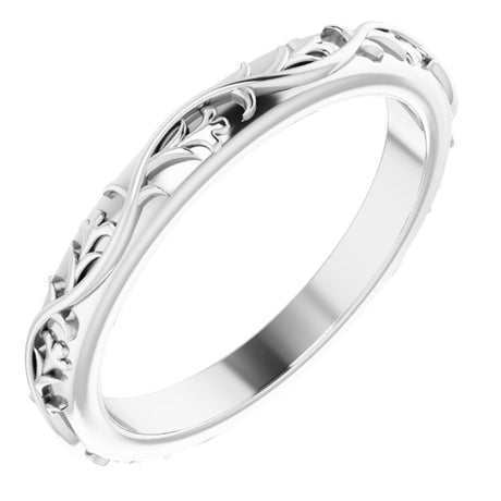 14K White Gold 2.8 mm Sculptural Flat Band Size 6.5