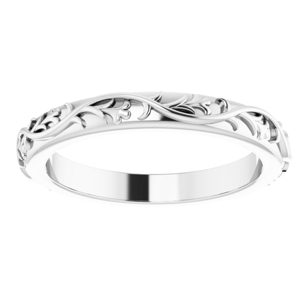 14K White 2.8 mm Floral Band