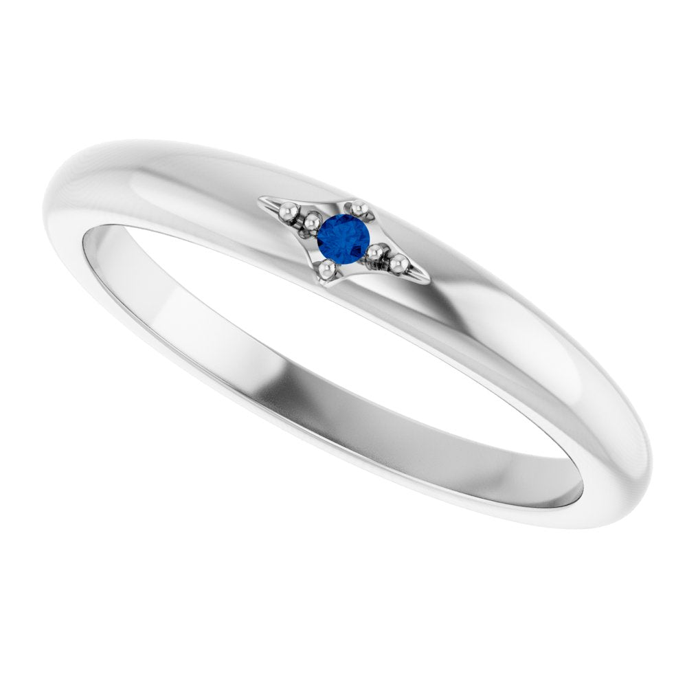 14K White Natural Blue Sapphire Stackable Ring