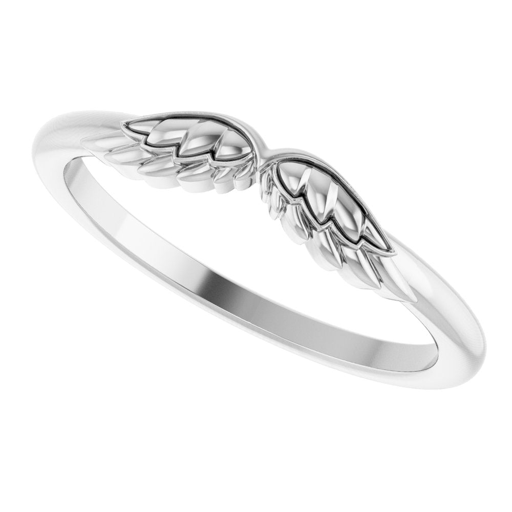 14K White Gold Stackable Angel Wings Ring