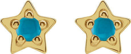 14K Yellow Natural Turquoise Petite Star Earrings