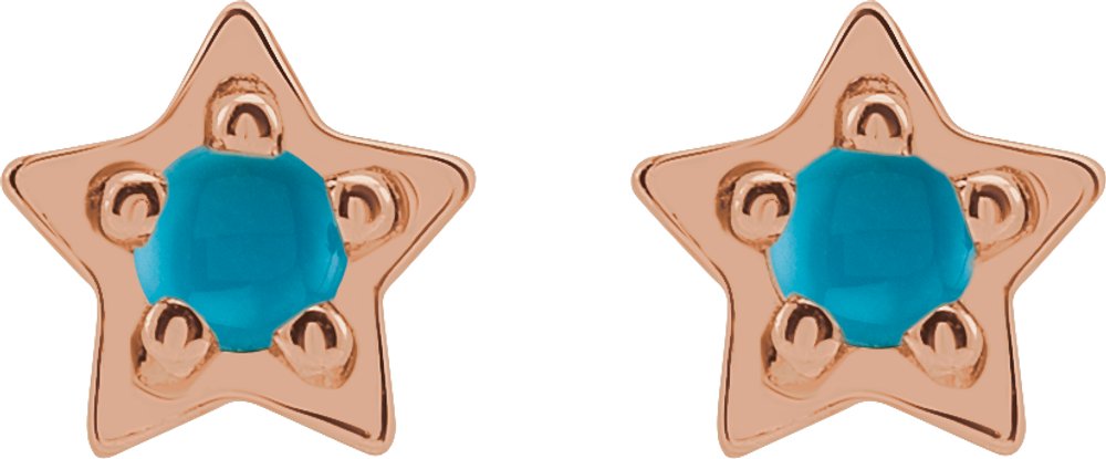 14K Rose Natural Turquoise Petite Star Earrings