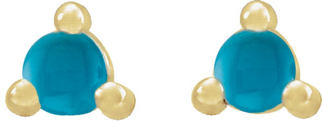 14K Yellow Gold 5 mm Round Natural Turquoise Earrings