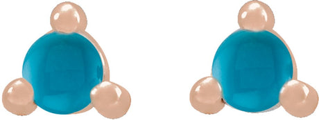 14K Rose Gold 3.5 mm Round Natural Turquoise Earrings