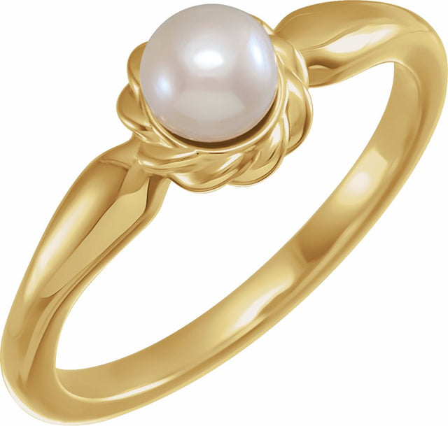 14K Yellow 5-5.5 mm Cultured White Freshwater Pearl Ring 