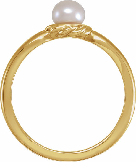14K Yellow 5-5.5 mm Cultured White Freshwater Pearl Ring