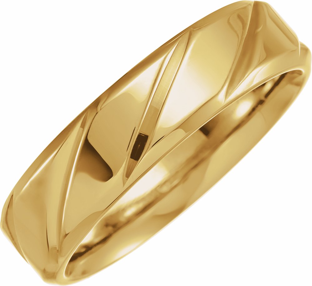 14K Yellow Gold 6 mm Diagonal Grooved Flat Band Size 8