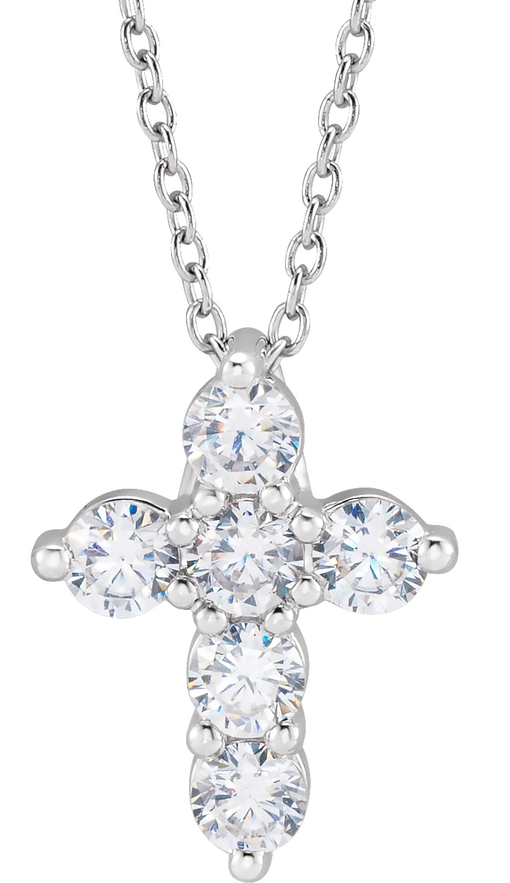 14K White 3/4 CTW Lab-Grown Diamond Cross 18" Necklace