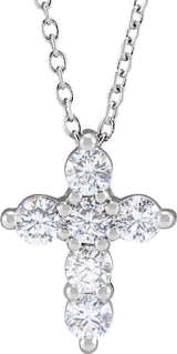 14K White Gold 1/2 CTW Lab-Grown Diamond Cross 18" Necklace