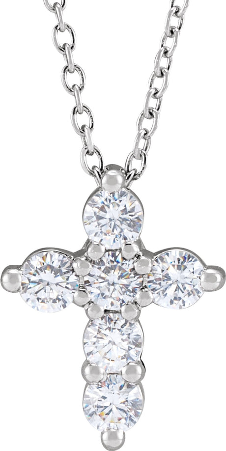 14K White Gold 1/2 CTW Lab-Grown Diamond Cross 18" Necklace