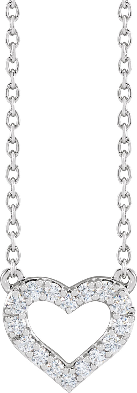 14K White Gold 1/5 CTW Lab-Grown Diamond Heart 16-18" Necklace