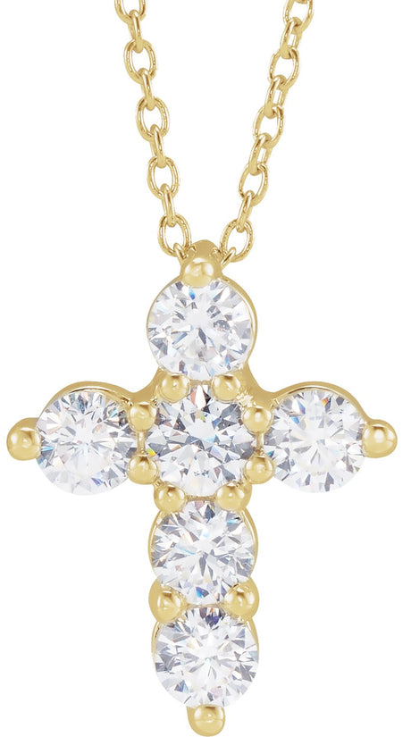 14K Yellow Gold 1 CTW Lab-Grown Diamond Cross 18" Necklace