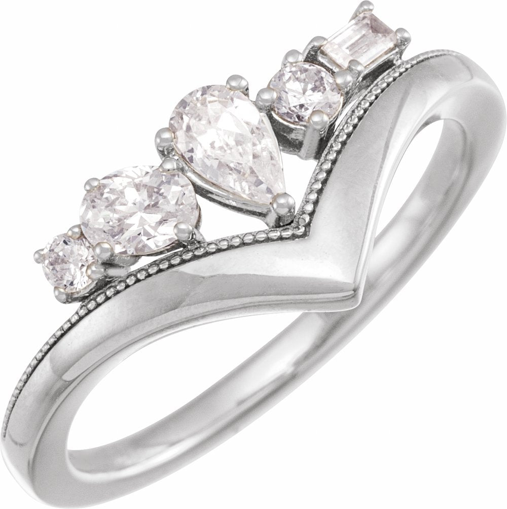 14K White 1/2 CTW Lab-Grown Diamond V Ring