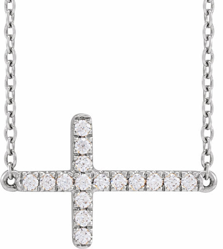 Sterling Silver 1/6 CTW Lab-Grown Diamond Sideways Cross 16-18" Necklace

