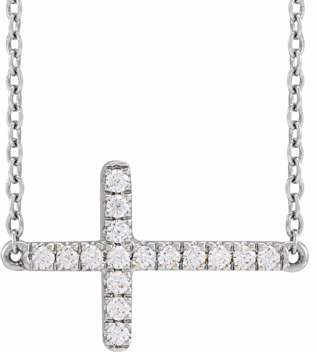 Sterling Silver 1/6 CTW Lab-Grown Diamond Sideways Cross 16-18" Necklace
