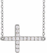 14K White 1/6 CTW Lab-Grown Diamond Sideways Cross 16-18" Necklace