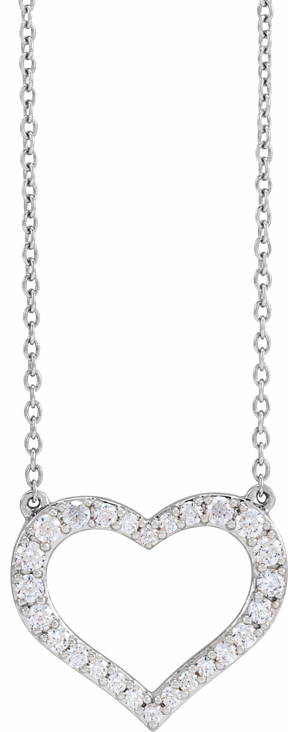 14K White 3/8 CTW Lab-Grown Diamond Heart 16-18" Necklace