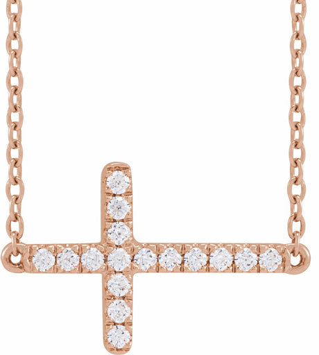 14K Rose 1/6 CTW Lab-Grown Diamond Sideways Cross 16-18" Necklace