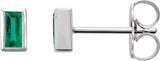 14K White Gold Natural Emerald Bezel-Set Earrings