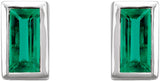 14K White Gold Natural Emerald Bezel-Set Earrings