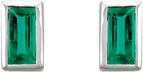 14K White Gold Natural Emerald Bezel-Set Earrings