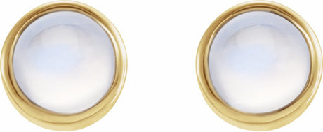 14K Yellow Gold Natural Rainbow Moonstone Bezel-Set Earring