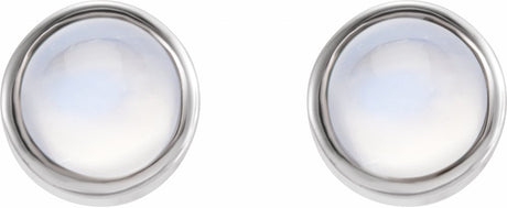 14K White Gold Natural Rainbow Moonstone Bezel-Set Earring