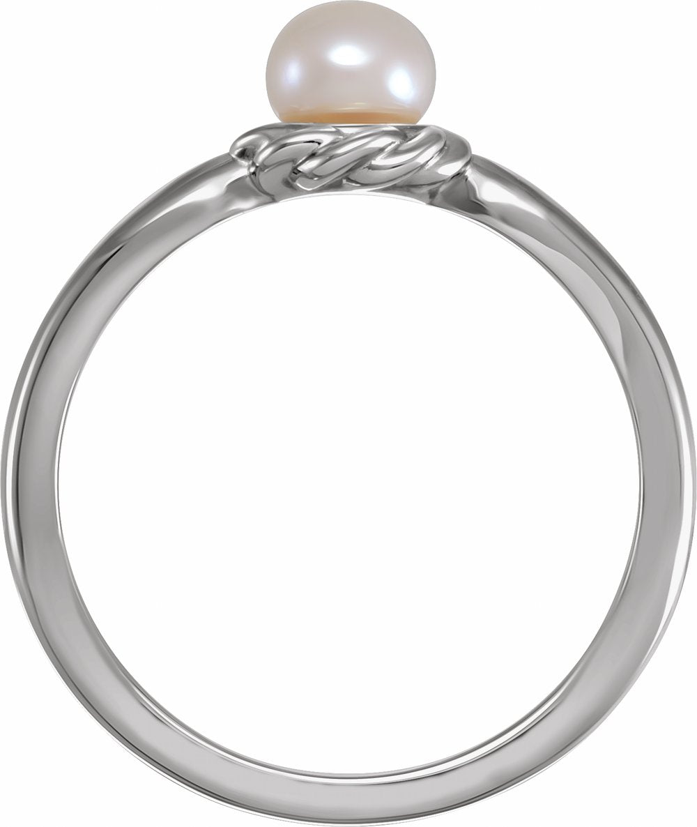 14K White 5-5.5 mm Cultured White Freshwater Pearl Ring