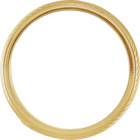 14K Yellow Gold 6 mm Milgrain Stepped-Edge Herringbone Pattern Half Round Band Size 10