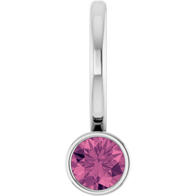 14K White Natural Pink Tourmaline Charm/Pendant