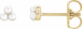 14K Yellow Gold Cultured White Freshwater Pearl Cluster Earrings