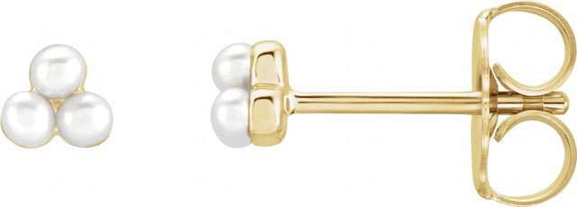 14K Yellow Gold Cultured White Freshwater Pearl Cluster Earrings