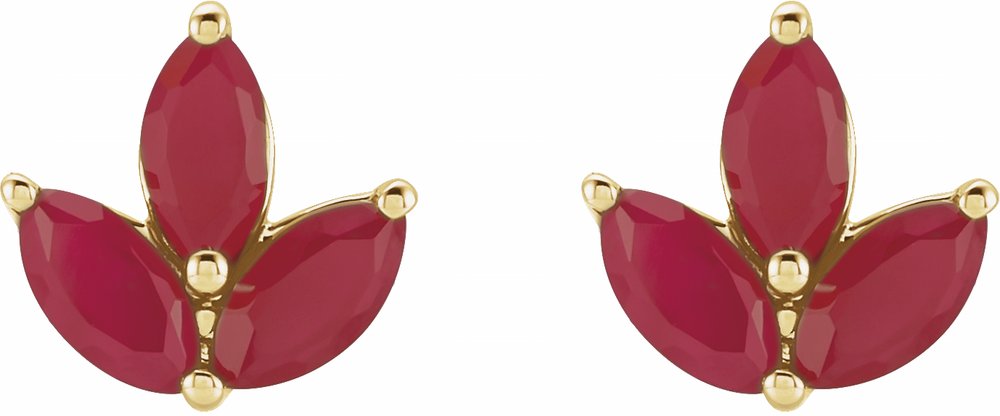 14K Yellow Natural Ruby Cluster Earrings