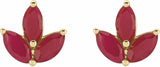 14K Yellow Natural Ruby Cluster Earrings