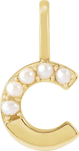 14K Yellow Cultured White Freshwater Pearl Initial C Charm/Pendant